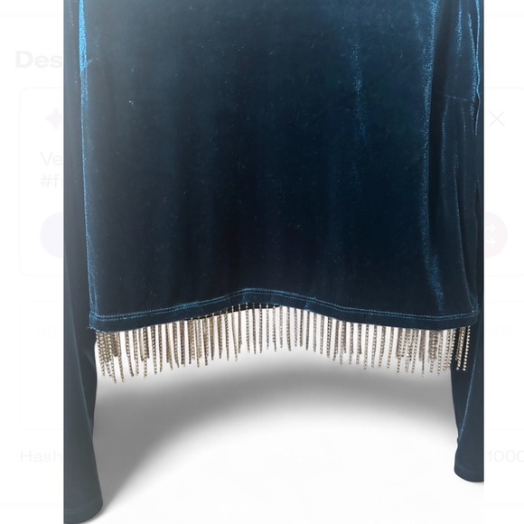 JOIE Women's Velvet Mock Neck Long Sleeve Rhinestone Fringe Crop Top - Picture 4 of 5